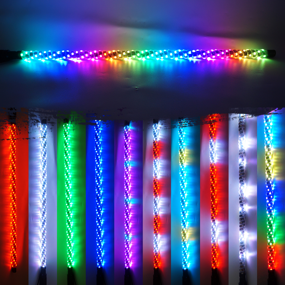 180pcs SMD5050 LED 2PCS 5FT 채찍 조명, 앱 및 리모컨이있는 LED 채찍 표시등, 나선형 RGB 체이스 조명 안테나 채찍, UTV ATV RZR SXS CAN-AM Dune 버그 오프로드 트럭의 채찍 표시등 (7)