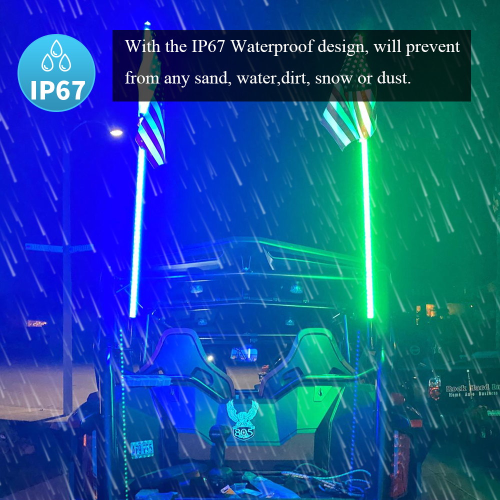 방수 블루투스 및 원격 제어 360 ° SXS, ATV / UTV, RZR, 트럭 용 스파이럴 LED 채찍 표시등