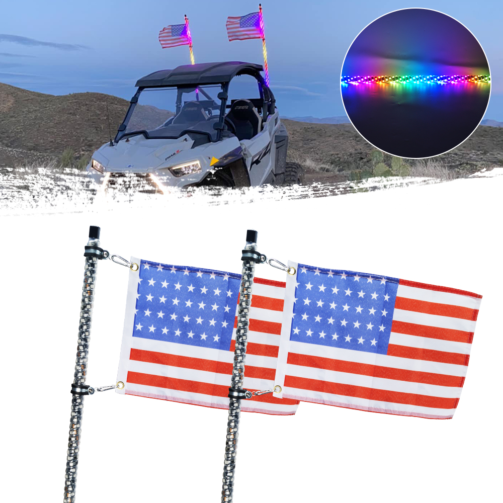 180pcs SMD5050 LED 2PCS 5FT 채찍 조명, 앱 및 리모컨이있는 LED 채찍 표시등, 나선형 RGB 체이스 조명 안테나 채찍, UTV ATV RZR SXS CAN-AM Dune BUGGGY 오프로드 트럭의 채찍 표시등 (1)