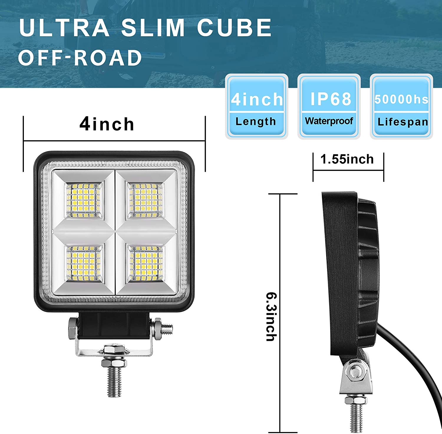 4 인치 정사각형 LED 홍수 빔 작업 조명