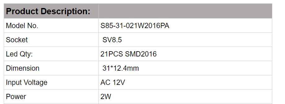 LED 자동차 전구 S85-31-021W2016PA